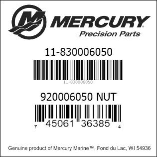 Bar codes for Mercury Marine part number 11-830006050