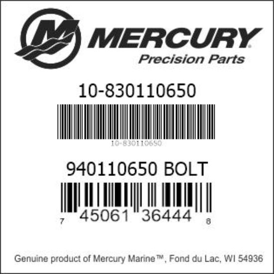 Bar codes for Mercury Marine part number 10-830110650