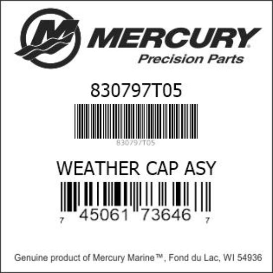 Bar codes for Mercury Marine part number 830797T05