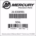 Bar codes for Mercury Marine part number 26-8308981