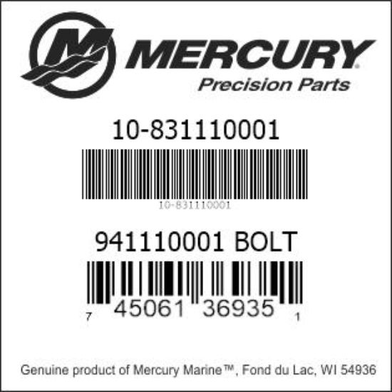 Bar codes for Mercury Marine part number 10-831110001