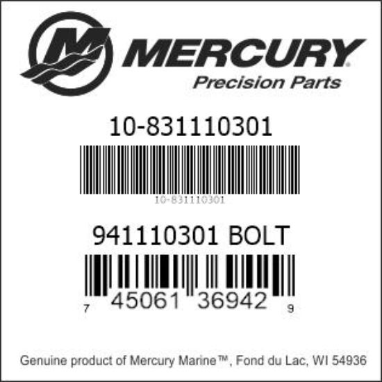 Bar codes for Mercury Marine part number 10-831110301