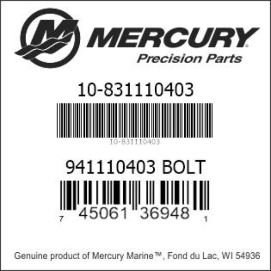 Bar codes for Mercury Marine part number 10-831110403