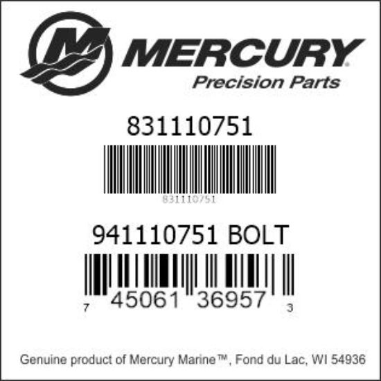 Bar codes for Mercury Marine part number 831110751