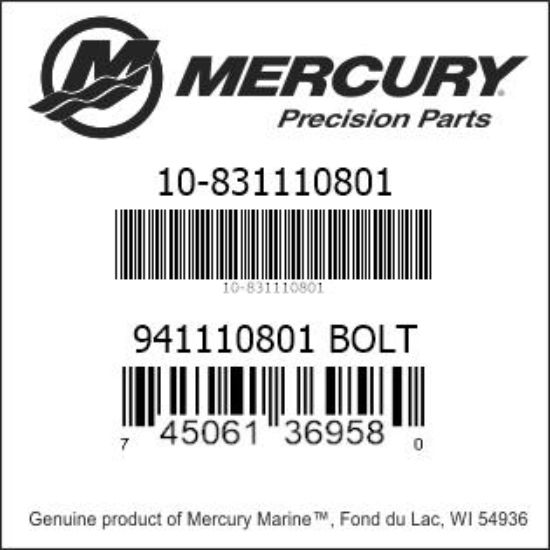 Bar codes for Mercury Marine part number 10-831110801