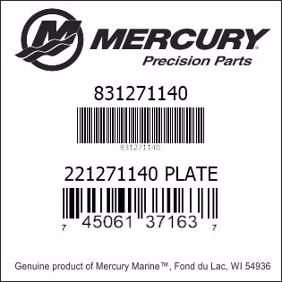 Bar codes for Mercury Marine part number 831271140