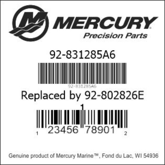 Bar codes for Mercury Marine part number 92-831285A6