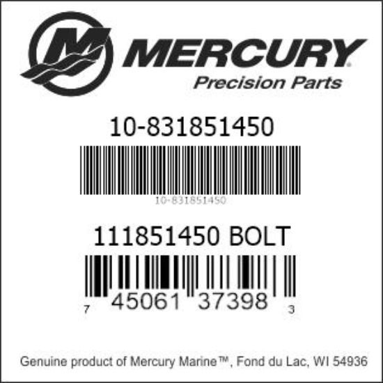 Bar codes for Mercury Marine part number 10-831851450