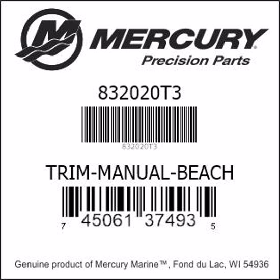 Bar codes for Mercury Marine part number 832020T3