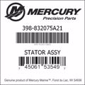 Bar codes for Mercury Marine part number 398-832075A21