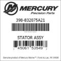 Bar codes for Mercury Marine part number 398-832075A21