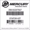 Bar codes for Mercury Marine part number 398-832075A7