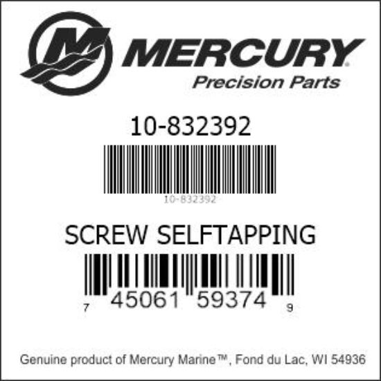 Bar codes for Mercury Marine part number 10-832392