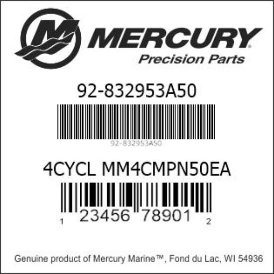 Bar codes for Mercury Marine part number 92-832953A50