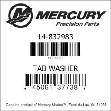 Mercury Marine part number 14-832983 TAB WASHER Bar codes for Mercury Marine part number 14-832983