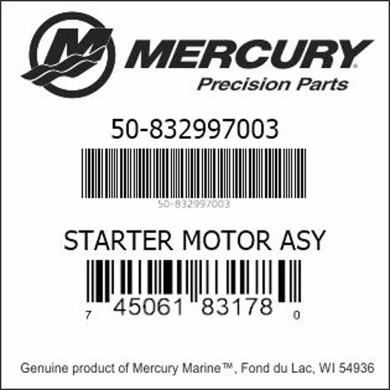 Bar codes for Mercury Marine part number 50-832997003