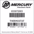 Bar codes for Mercury Marine part number 833072003