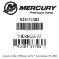 Bar codes for Mercury Marine part number 833072003