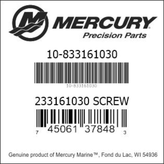 Bar codes for Mercury Marine part number 10-833161030