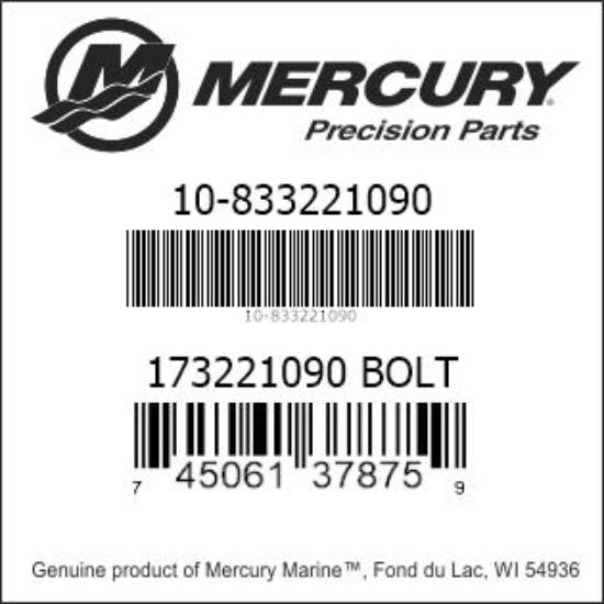 Bar codes for Mercury Marine part number 10-833221090
