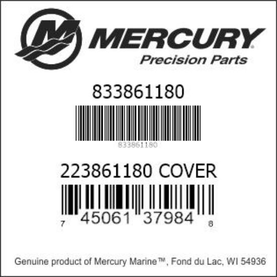 Bar codes for Mercury Marine part number 833861180