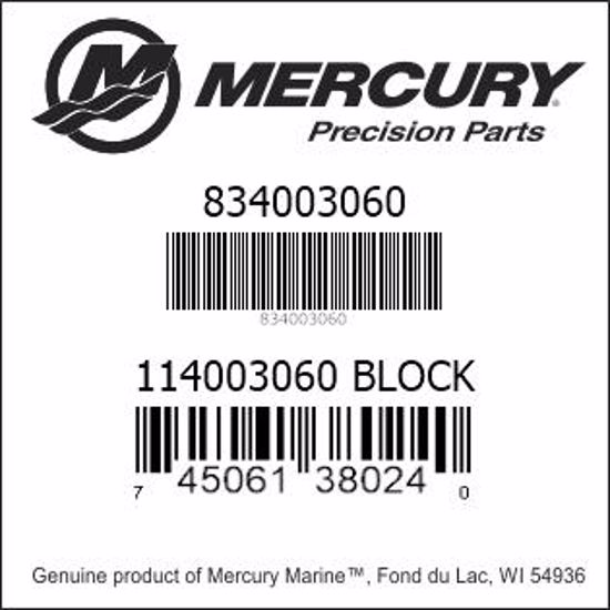 Bar codes for Mercury Marine part number 834003060