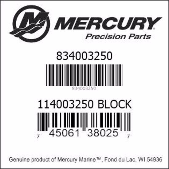 Bar codes for Mercury Marine part number 834003250
