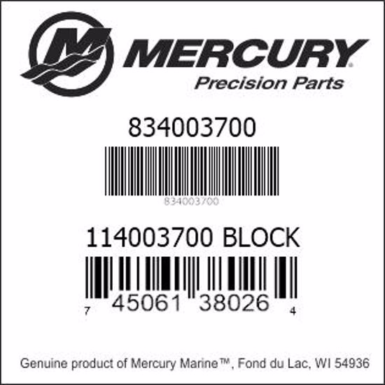 Bar codes for Mercury Marine part number 834003700