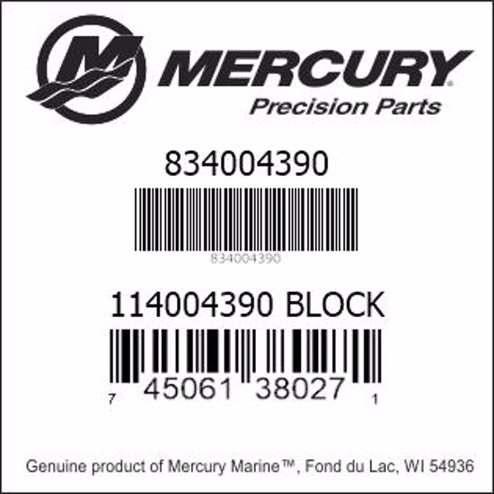 Bar codes for Mercury Marine part number 834004390