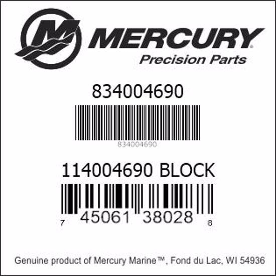 Bar codes for Mercury Marine part number 834004690