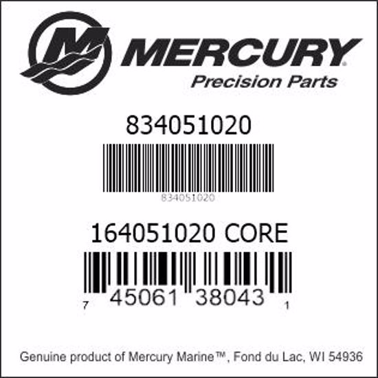 Bar codes for Mercury Marine part number 834051020