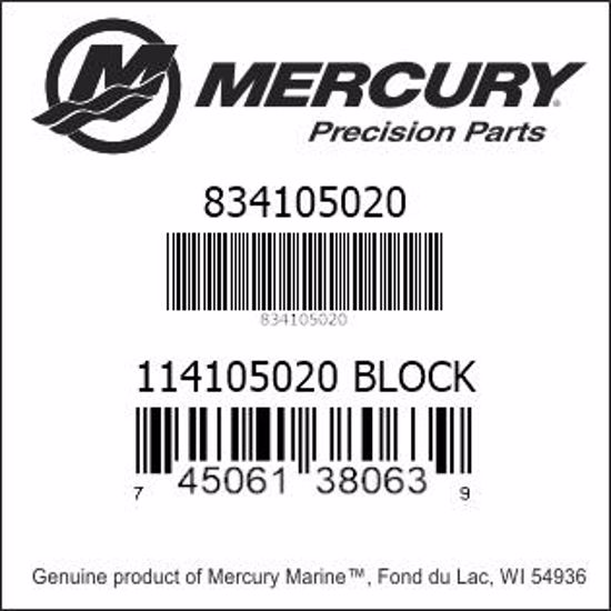 Bar codes for Mercury Marine part number 834105020