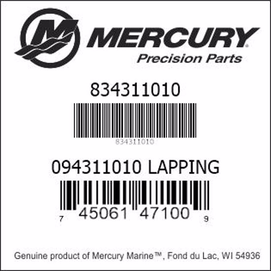 Bar codes for Mercury Marine part number 834311010