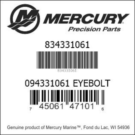 Bar codes for Mercury Marine part number 834331061