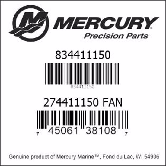 Bar codes for Mercury Marine part number 834411150