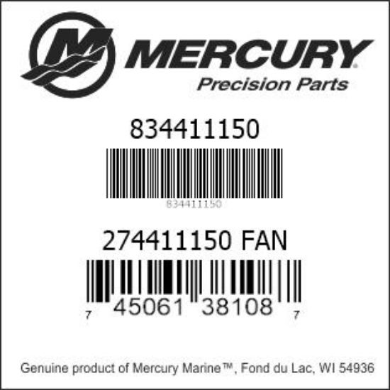 Bar codes for Mercury Marine part number 834411150