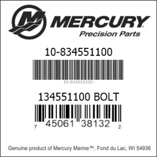 Bar codes for Mercury Marine part number 10-834551100