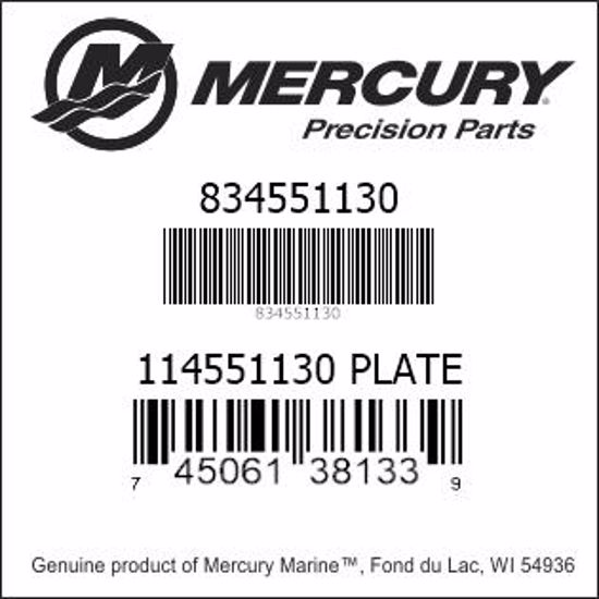 Bar codes for Mercury Marine part number 834551130