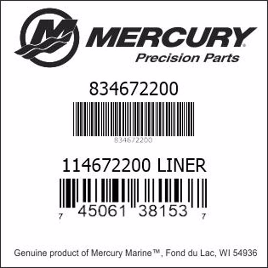 Bar codes for Mercury Marine part number 834672200