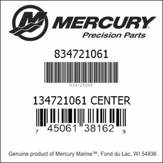 Bar codes for Mercury Marine part number 834721061