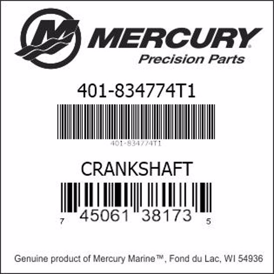 Bar codes for Mercury Marine part number 401-834774T1