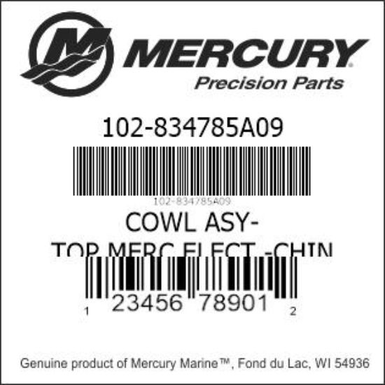Bar codes for Mercury Marine part number 102-834785A09