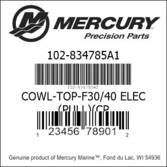 Bar codes for Mercury Marine part number 102-834785A1