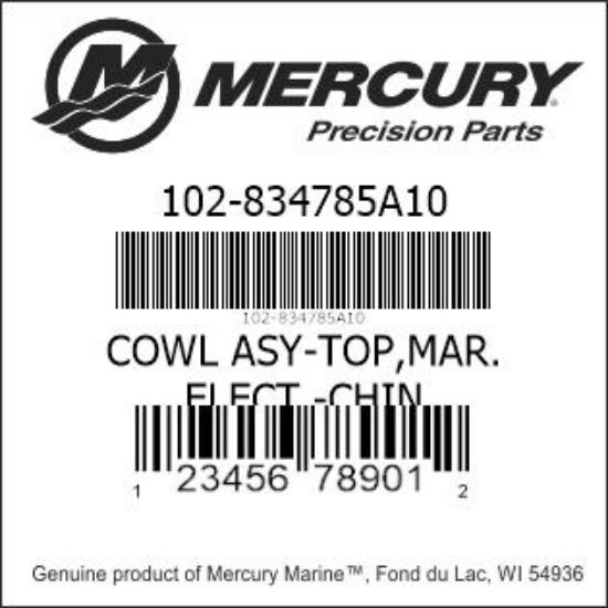 Bar codes for Mercury Marine part number 102-834785A10