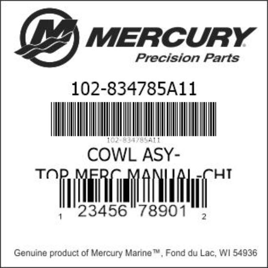 Bar codes for Mercury Marine part number 102-834785A11
