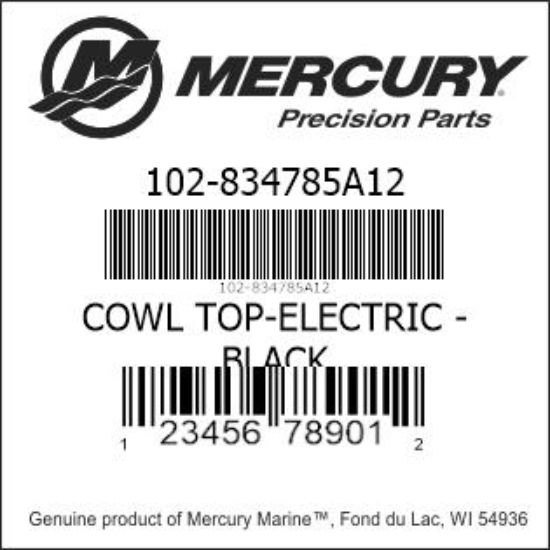 Bar codes for Mercury Marine part number 102-834785A12