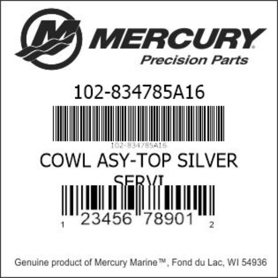 Bar codes for Mercury Marine part number 102-834785A16