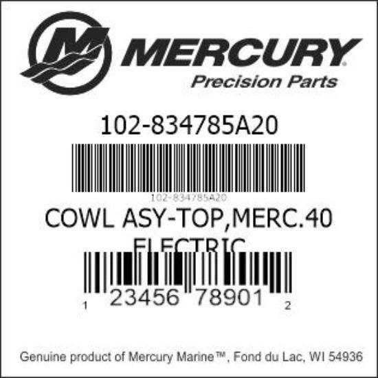 Bar codes for Mercury Marine part number 102-834785A20