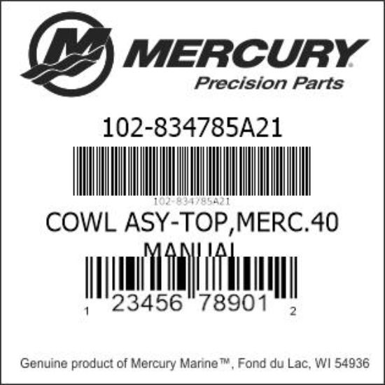 Bar codes for Mercury Marine part number 102-834785A21