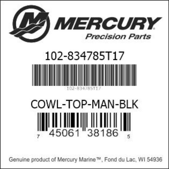 Bar codes for Mercury Marine part number 102-834785T17